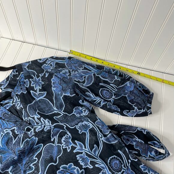Parker Women’s Blue & Black Floral 3/4 Sleeve Mini Dress Size Small - Picture 7 of 9